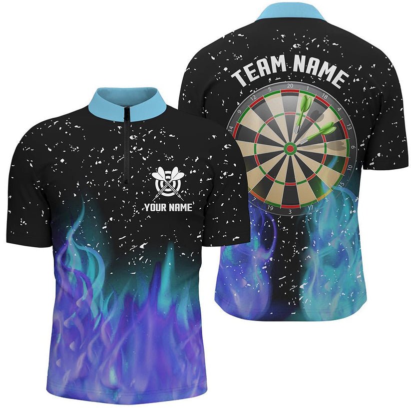 3D Blaue und Lila Feuer Dartscheibe Herren Darts Polo Shirt | Personalisiertes Dartshirt für Team | Hochwertiges Dart Trikot T1212 - Outfitsuche