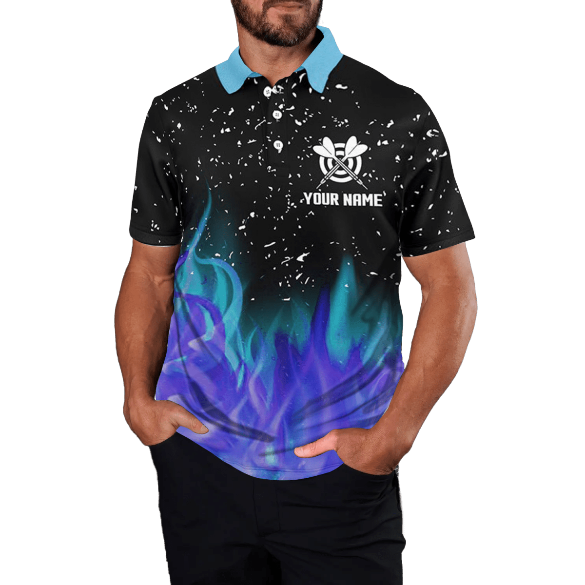 3D Blaue und Lila Feuer Dartscheibe Herren Polo Dartshirt T1212 - Outfitsuche