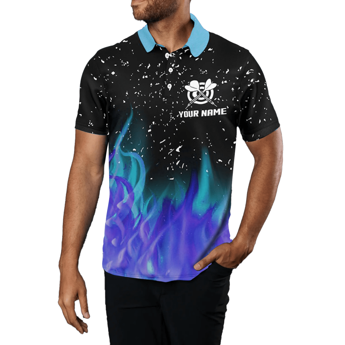 3D Blaue und Lila Feuer Dartscheibe Herren Polo Dartshirt T1212 - Outfitsuche