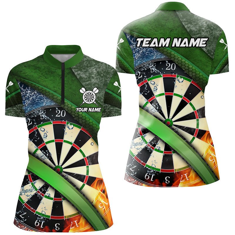 3D Dartboard Feuer und Wasser Damen Darts Viertel-Zip Shirts | Personalisierte Darts Team Trikots T1247 - Outfitsuche