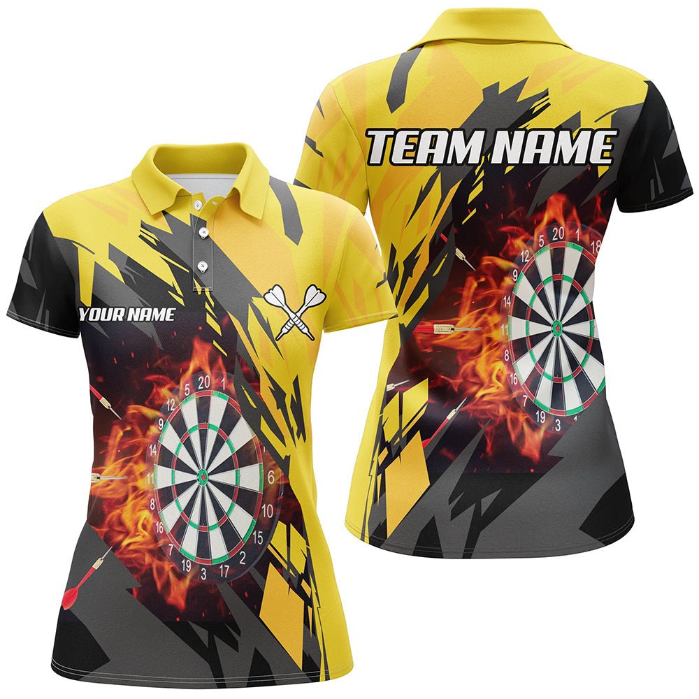 3D Feuer Flamme Damen Darts Zip Polo Shirt, Gelbes Team Trikot T1729 - Outfitsuche