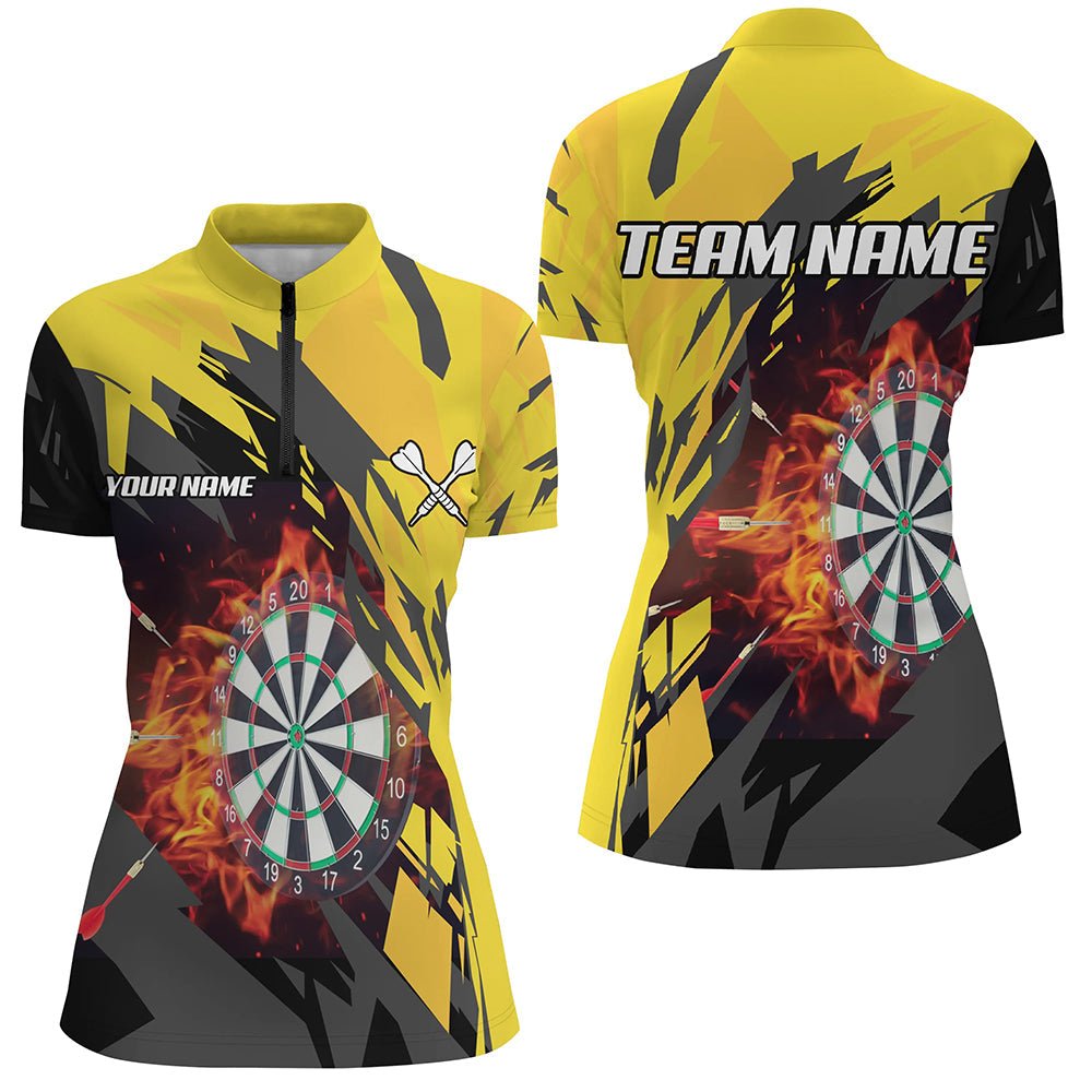 3D Feuer Flamme Damen Darts Zip Polo Shirt, Gelbes Team Trikot T1729 - Outfitsuche