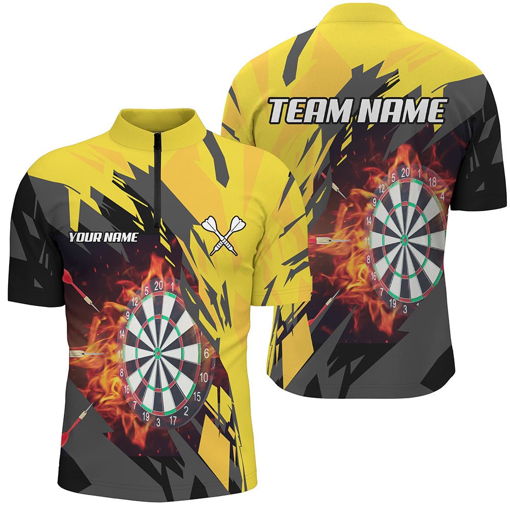 3D Feuer Flamme Herren Darts Zip Polo Shirt - Gelbes Team Trikot T1729 - Outfitsuche