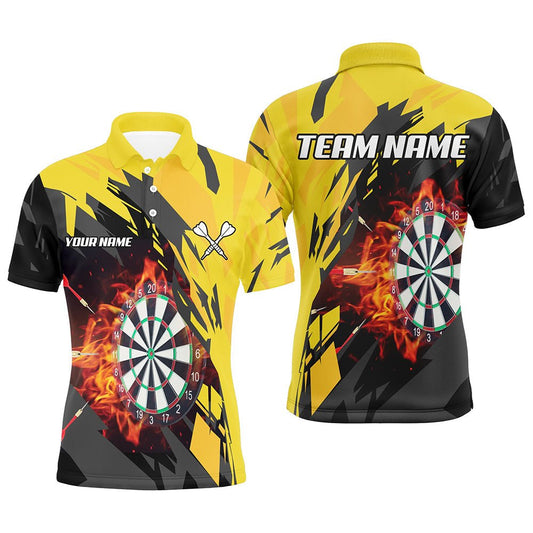 3D Feuer Flamme Herren Darts Zip Polo Shirt - Gelbes Team Trikot T1729 - Outfitsuche