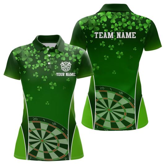 3D Grüne Kleeblätter St. Patrick's Day Damen Darts Polo Shirt Personalisiertes Dart Trikot für Frauen L1347 - Outfitsuche