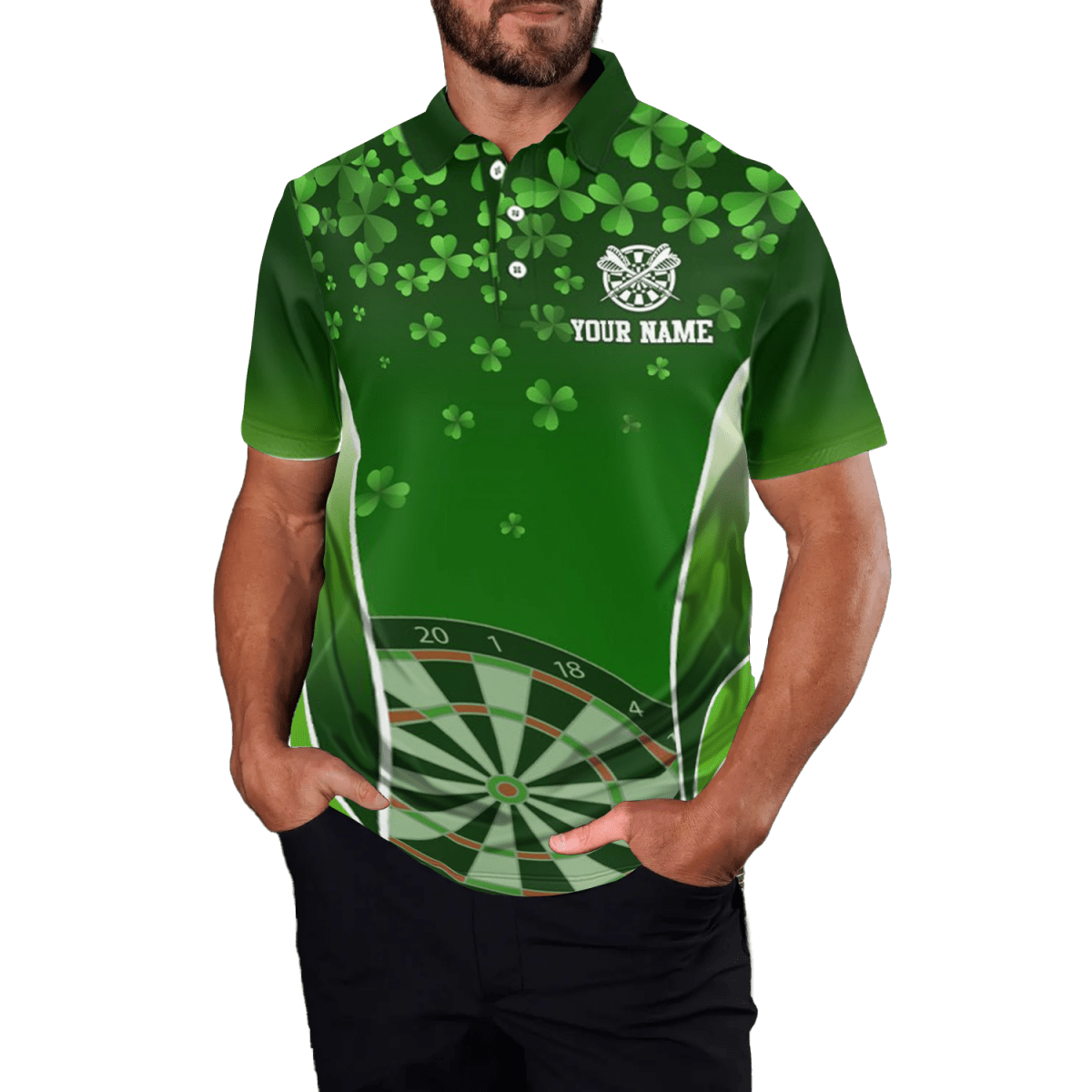 3D Grüne Kleeblätter St. Patrick's Day Herren Dart Polo Shirt L1347 - Outfitsuche