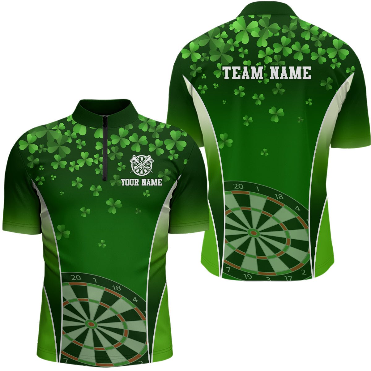 3D Grüne Kleeblätter St. Patrick's Day Herren Darts Polo Shirt Personalisiertes Dart Trikot für Männer L1347 - Outfitsuche