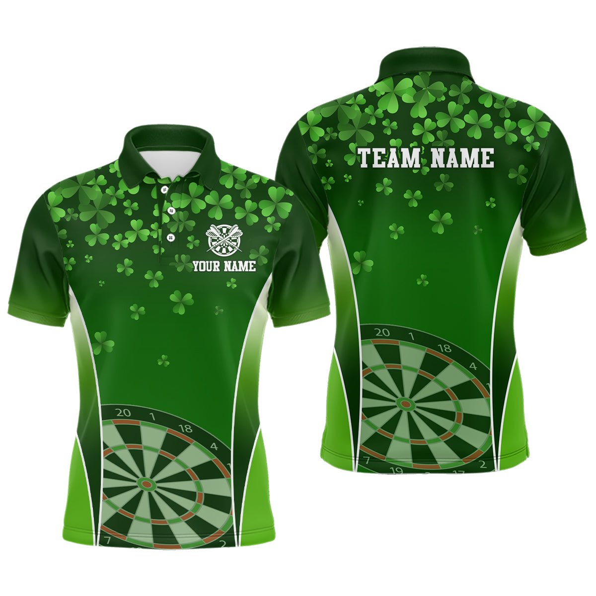 3D Grüne Kleeblätter St. Patrick's Day Herren Darts Polo Shirt Personalisiertes Dart Trikot für Männer L1347 - Outfitsuche