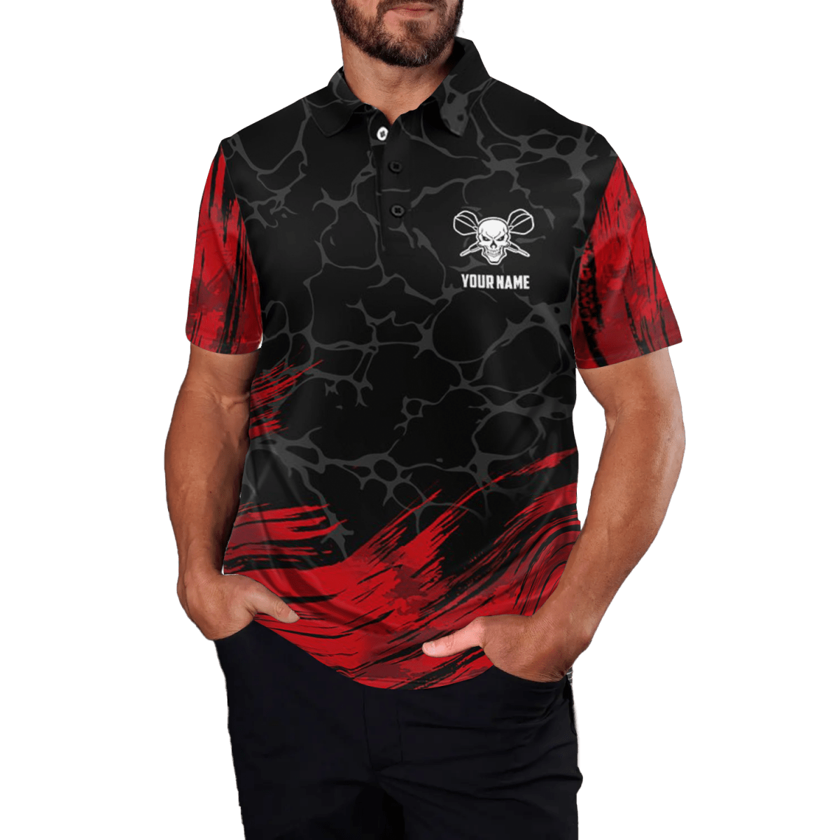 3D Herren Darts Polo Shirt in Rot/Schwarz, Männer Dart Trikot H6162 - Outfitsuche