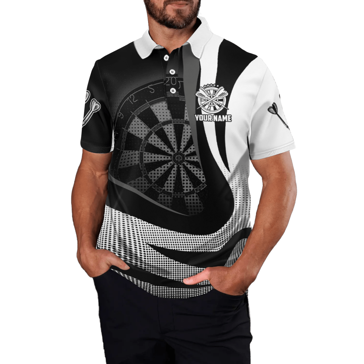 3D Herren Darts Polo Shirt in Schwarz - Weiß, Team Trikot x189 Grey - Outfitsuche