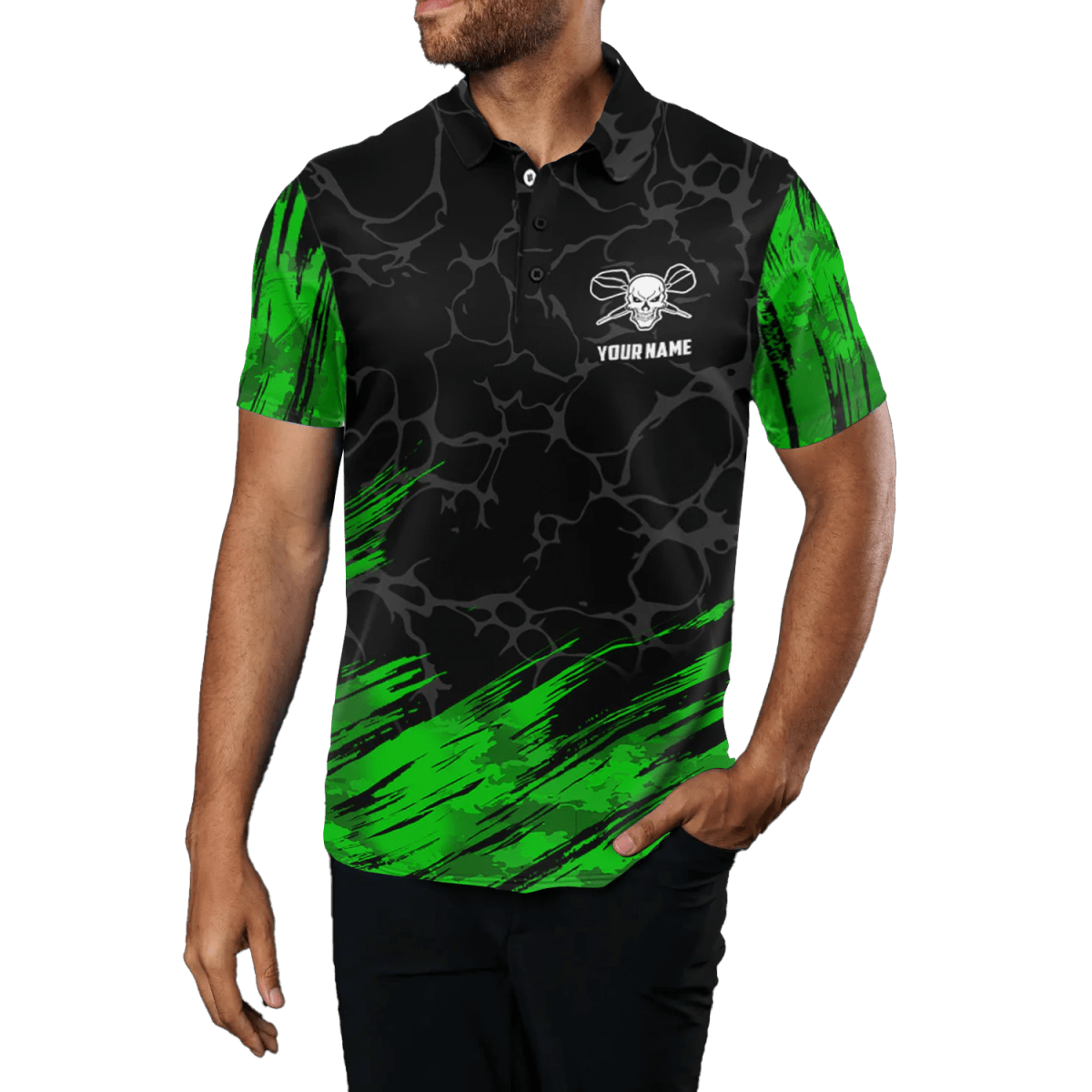 3D Herren Skull Darts Polo Shirt Grün Schwarz - F748 Green t6853 F748 - Outfitsuche