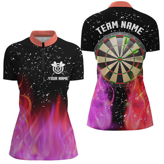 3D Rotes und Pinkes Feuer Dartboard Damen Darts Viertel-Zip Shirts - Personalisierte Dart Trikots für Team T1213 - Outfitsuche