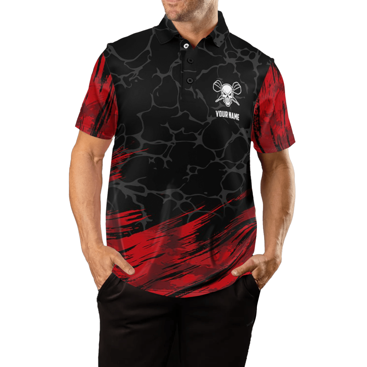 3D Skull Herren Dart Polo Shirt Rot Schwarz H6162 - Outfitsuche