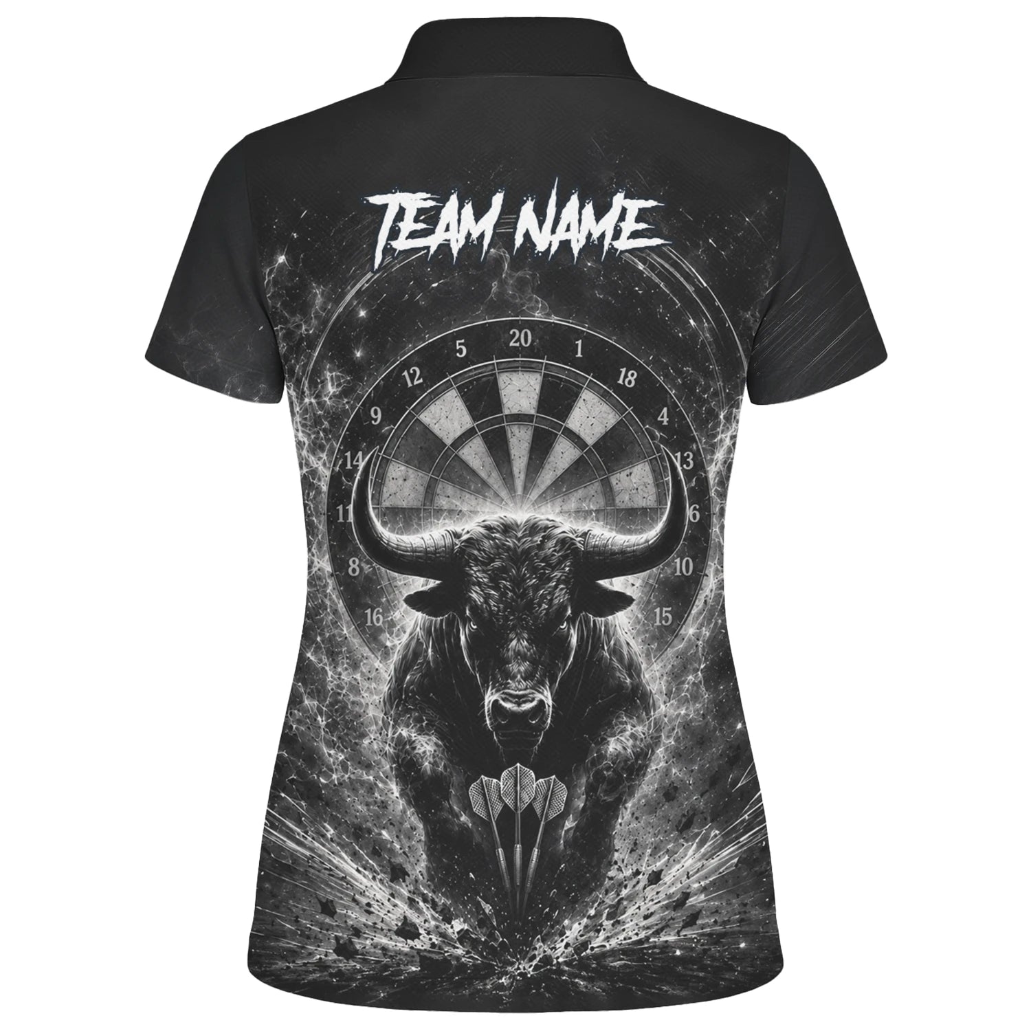Personalisiertes Schwarz-weißes Stierkopf-Dartshirt für Damen V420