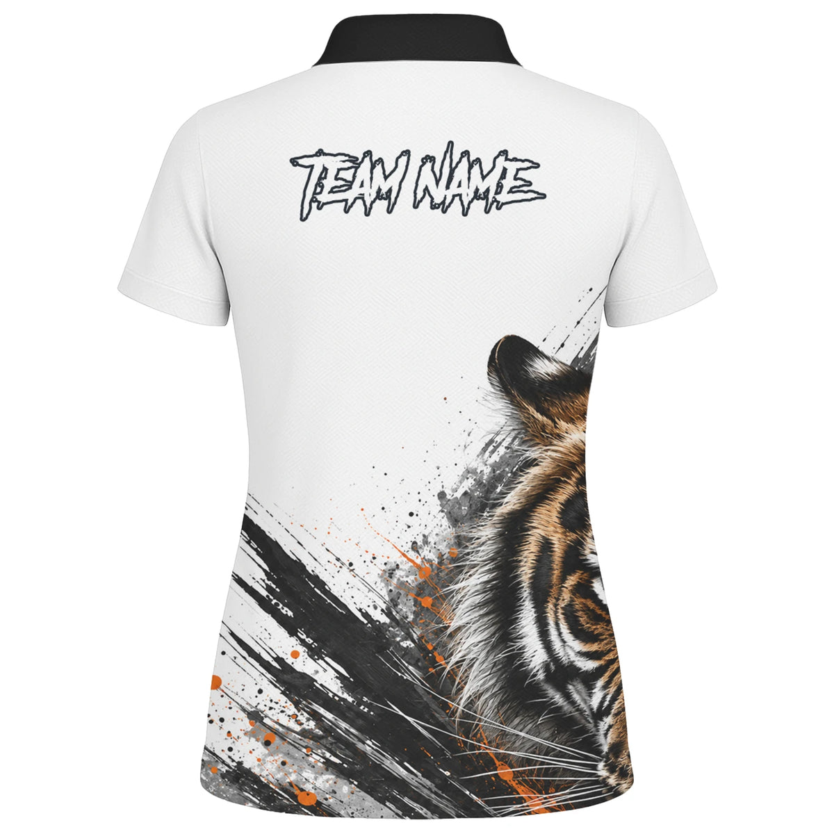 Personalisiertes Dartshirt mit weiß-schwarz-orangenem Tiger für Damen N832