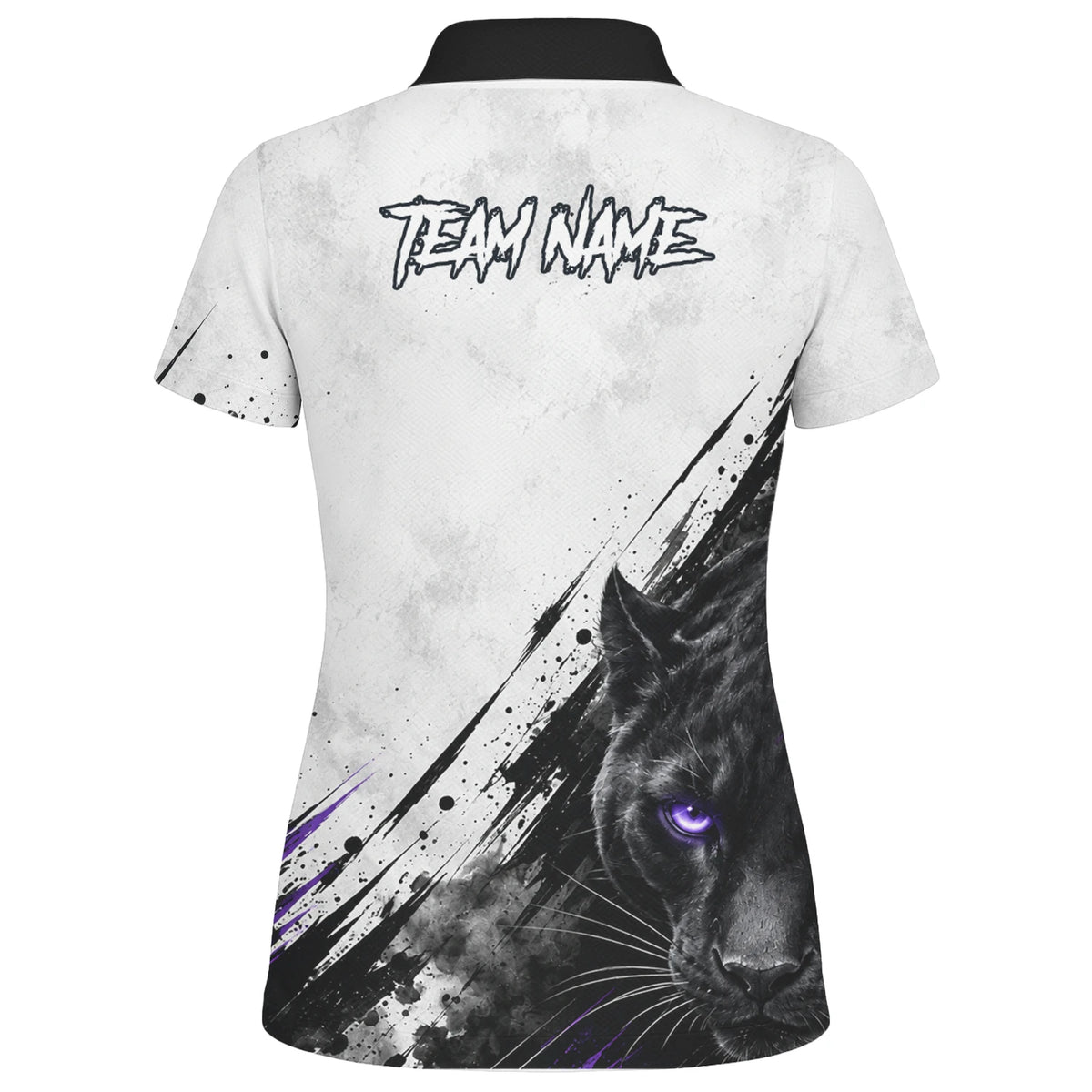 Personalisiertes Dartshirt mit weiß-schwarz-violettem Panther für Damen W442