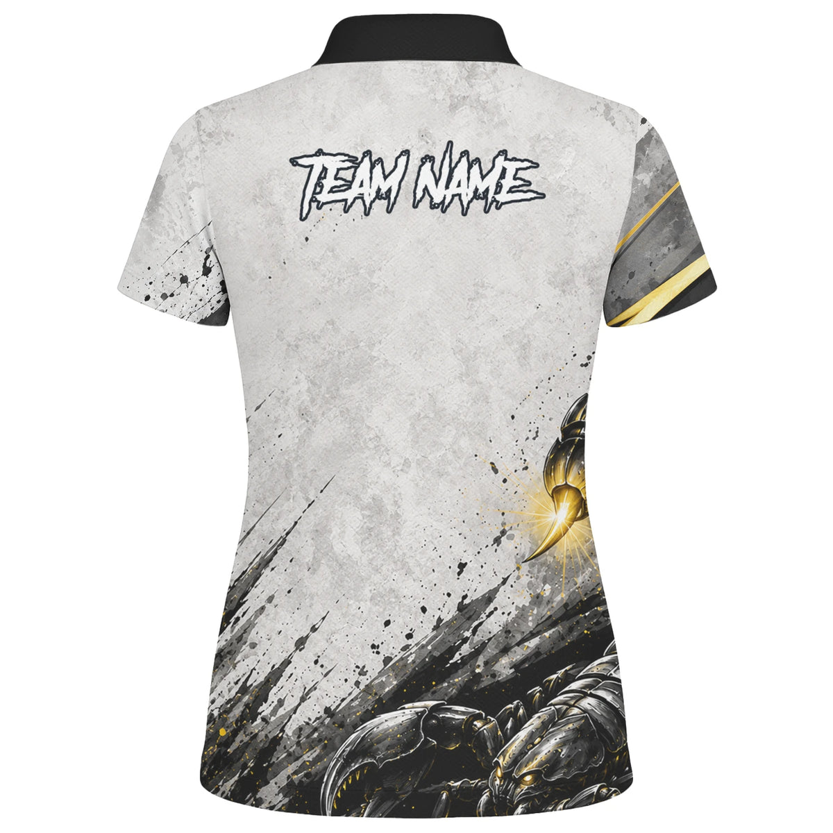 Personalisiertes Dartshirt mit weiß-schwarz-goldenem Skorpion für Damen S226