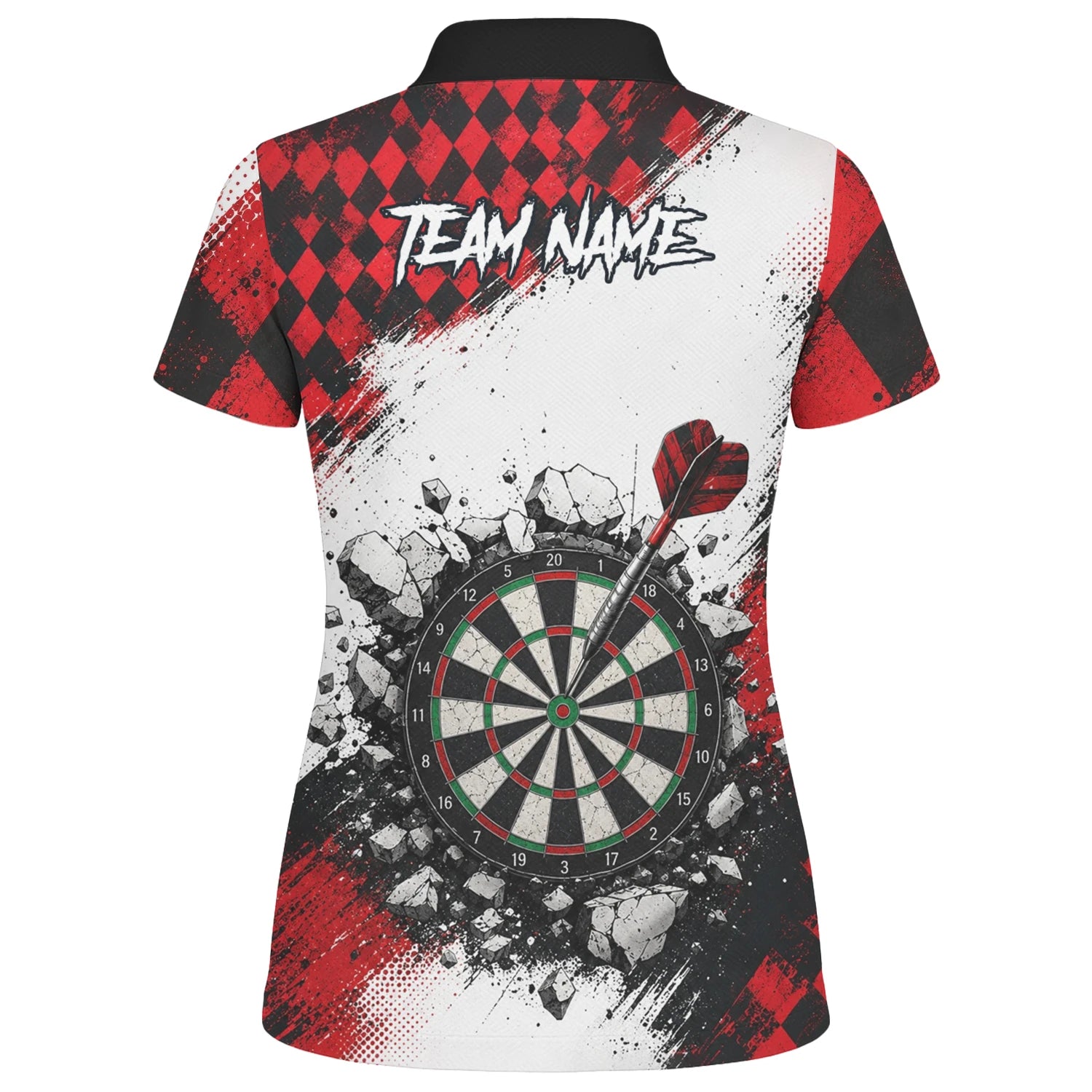 Personalisiertes Rot-schwarzes Gothic-Harlekin Dart Poloshirt für Damen K572