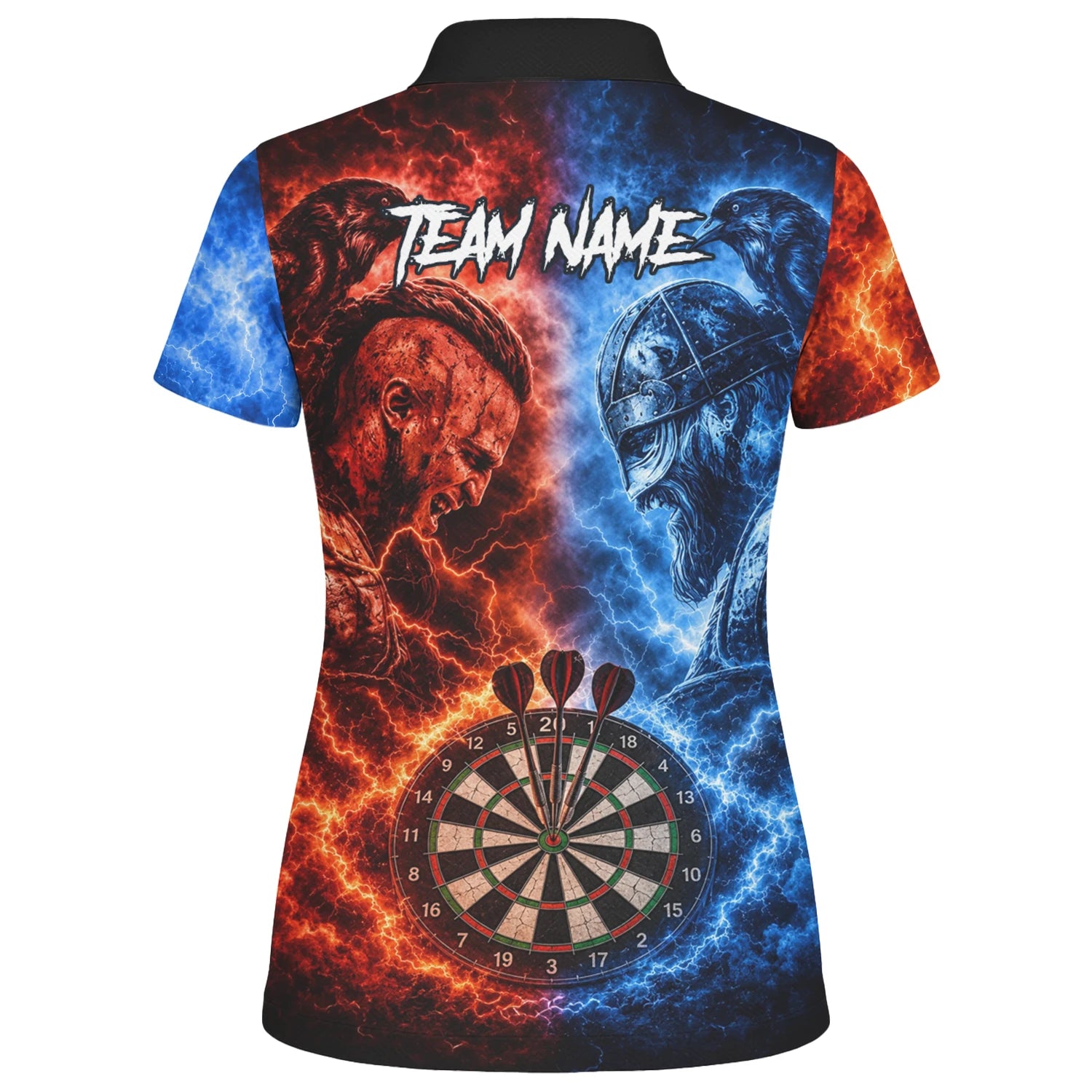 Personalisiertes Rot-blaues Wikinger-Dartshirt für Damen I920