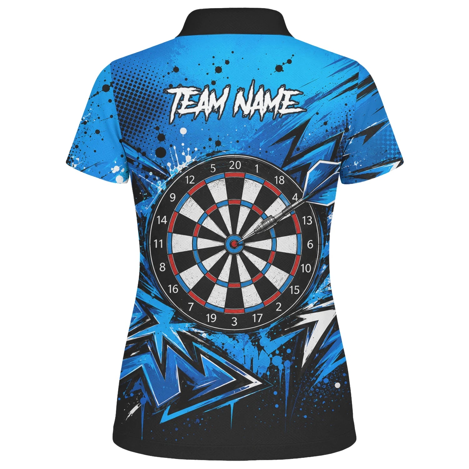 Personalisiertes Blau-schwarzes Bulldoggen-Dartshirt für Damen D529