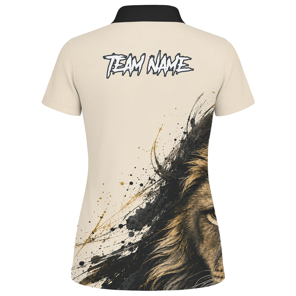 Personalisiertes Dartshirt mit creme-schwarz-goldenem Löwen für Damen Q209