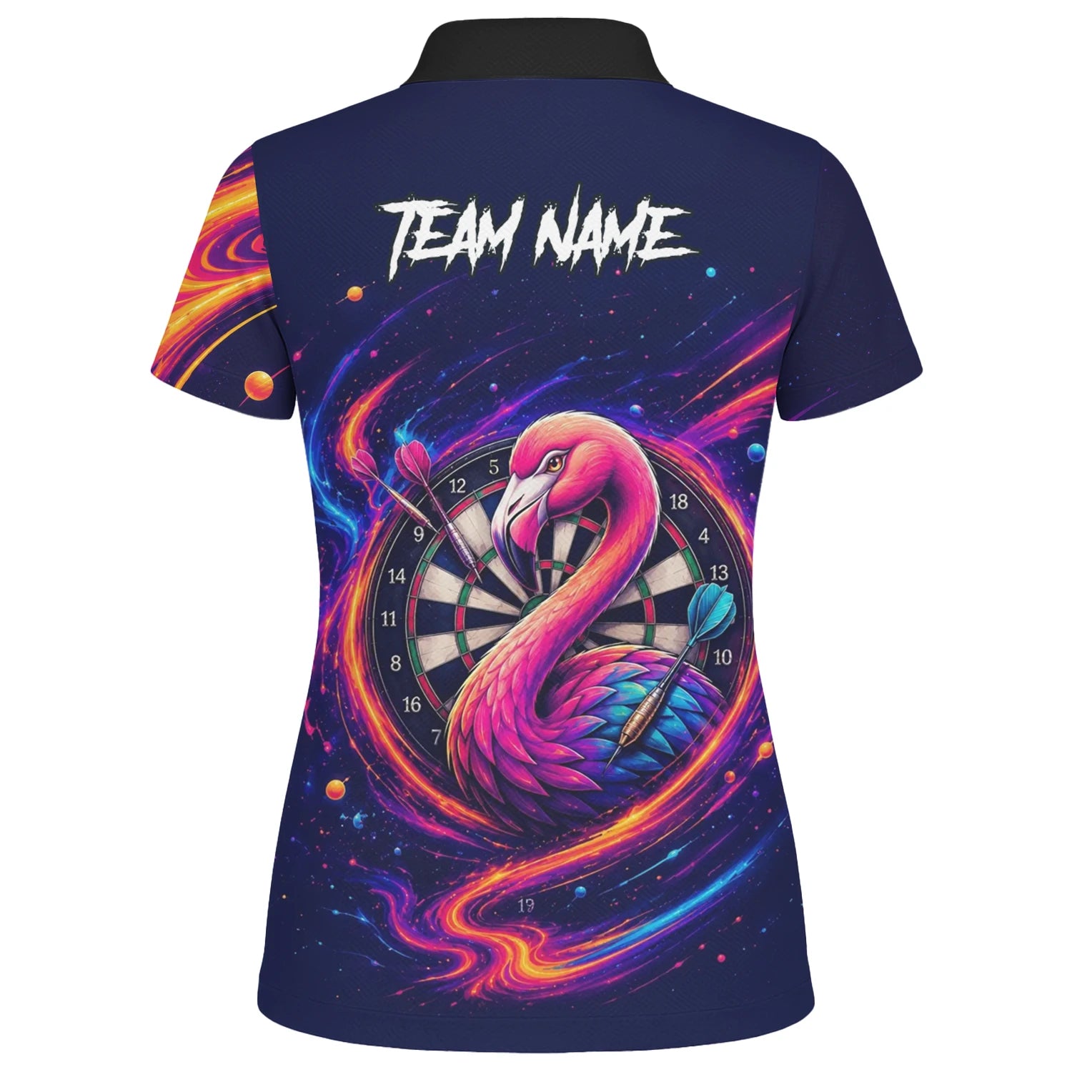 Personalisiertes Neon-Flamingo-Galaxie Dart Poloshirt für Damen D064