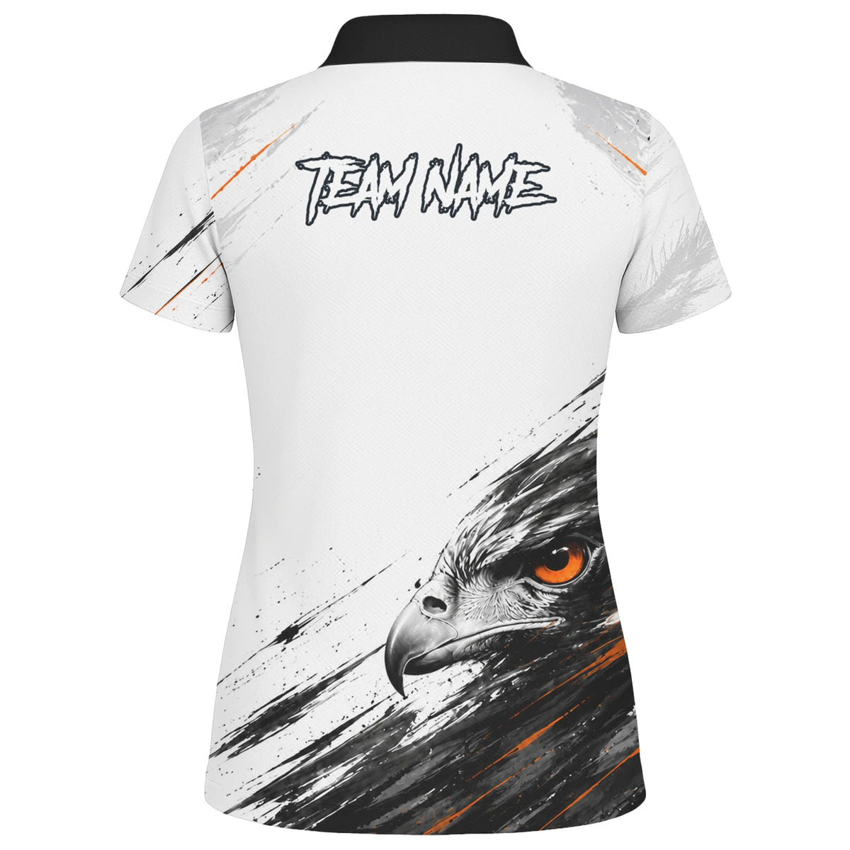 Personalisiertes Dartshirt mit weiß-schwarz-orangenem Adler für Damen V695