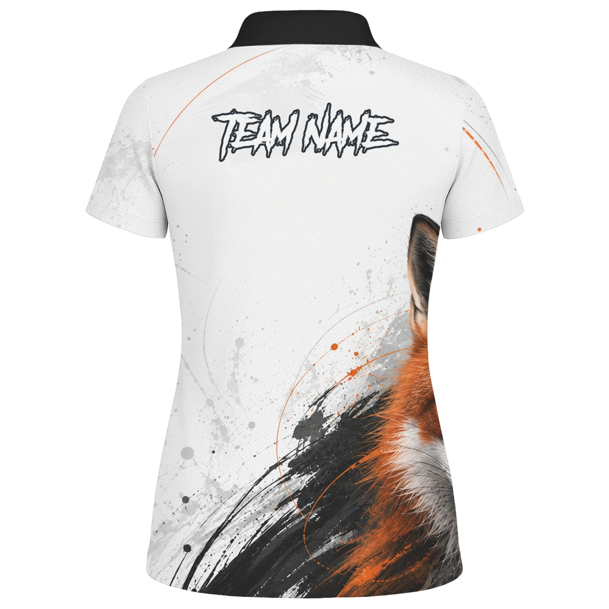 Personalisiertes Dartshirt mit weiß-schwarz-orangenem Fuchs für Damen D228