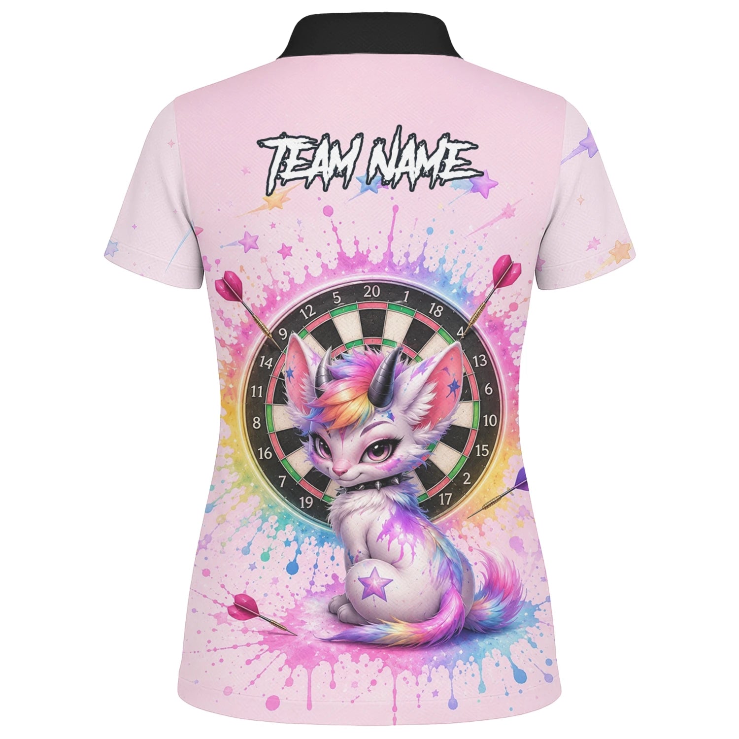 Personalisiertes Rosa Regenbogen Einhorn-Katzen-Dartshirt für Damen X398