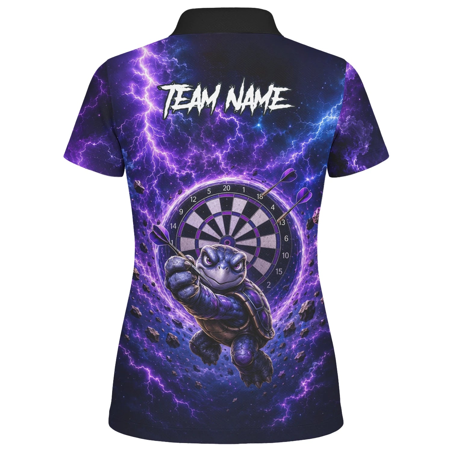 Personalisiertes Lila-schwarzes Schildkröten-Dartshirt für Damen F796