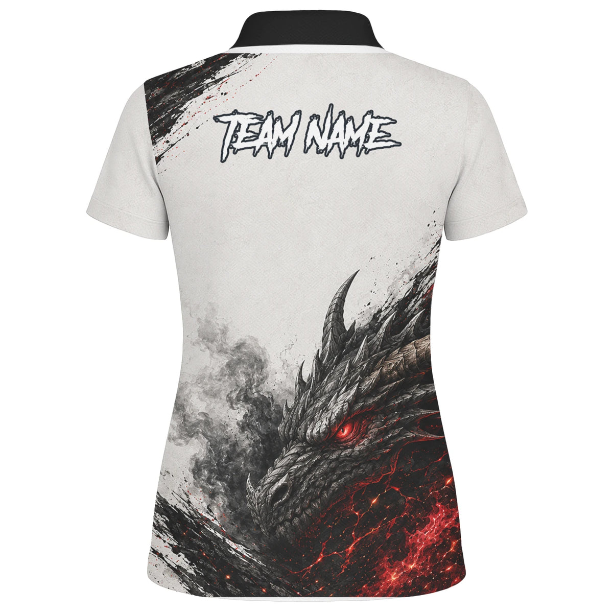 Personalisiertes Dartshirt mit weiß-schwarz-rotem Drachen für Damen Z061