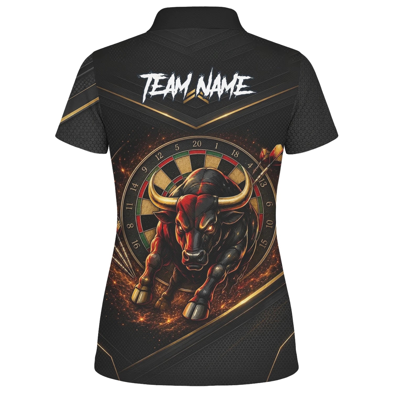Personalisiertes Schwarz-goldenes Stier Dart Poloshirt für Damen K607