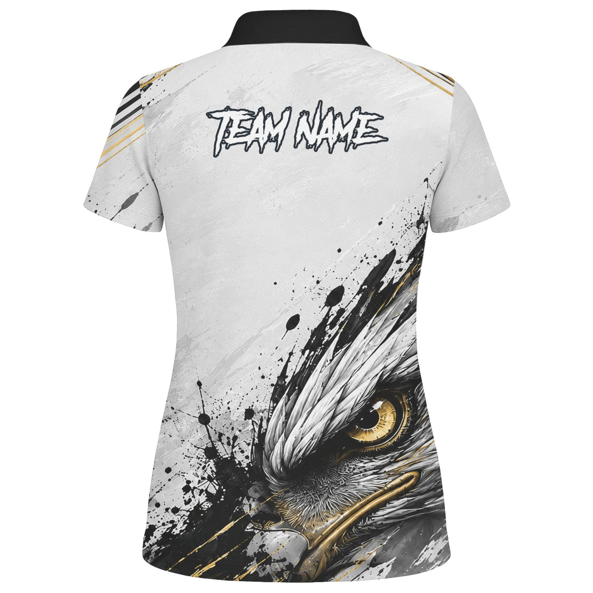 Personalisiertes Dartshirt mit weiß-schwarz-goldenem Weißkopfseeadler für Damen S805