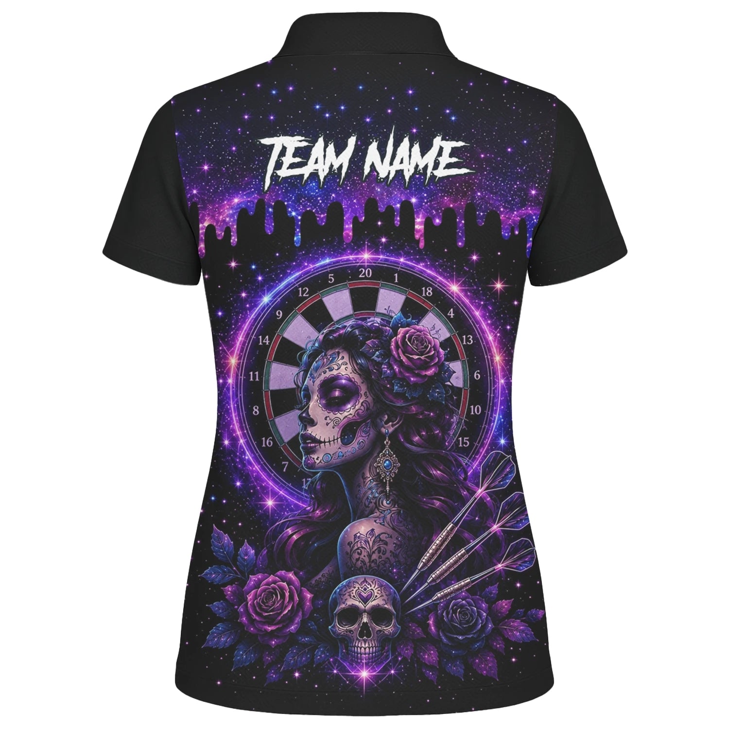 Personalisiertes Lila Galaxie Sugar-Skull-Dartshirt für Damen Z967