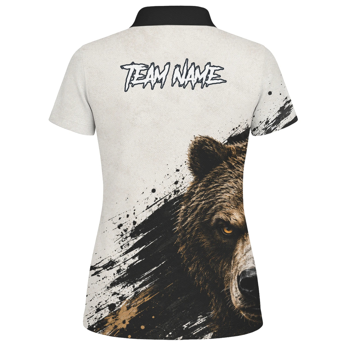 Personalisiertes Dartshirt mit weiß-schwarz-braunem Bären für Damen F926
