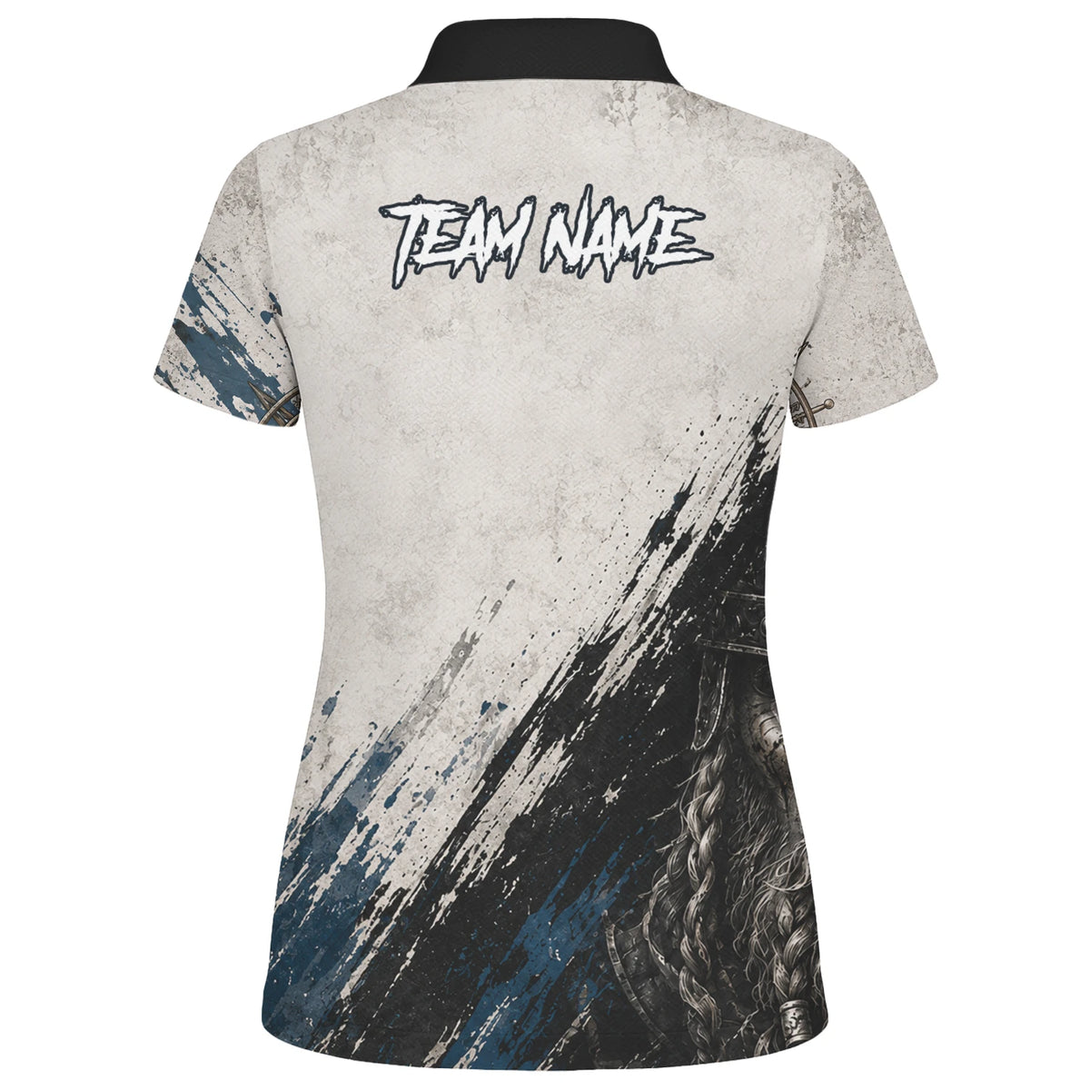 Personalisiertes Dartshirt mit weiß-schwarz-blauem Wikinger für Damen U843