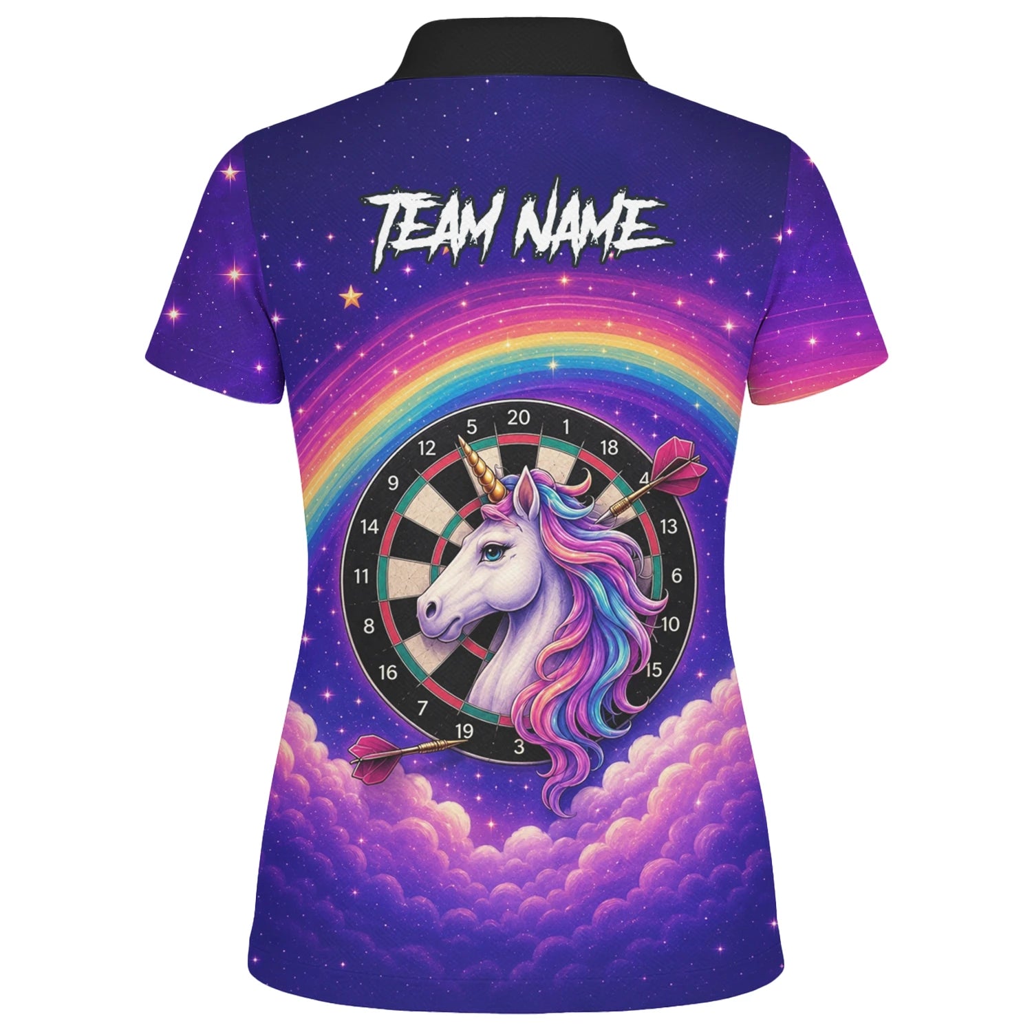 Personalisiertes Regenbogen-Einhorn Dart Poloshirt für Damen V221