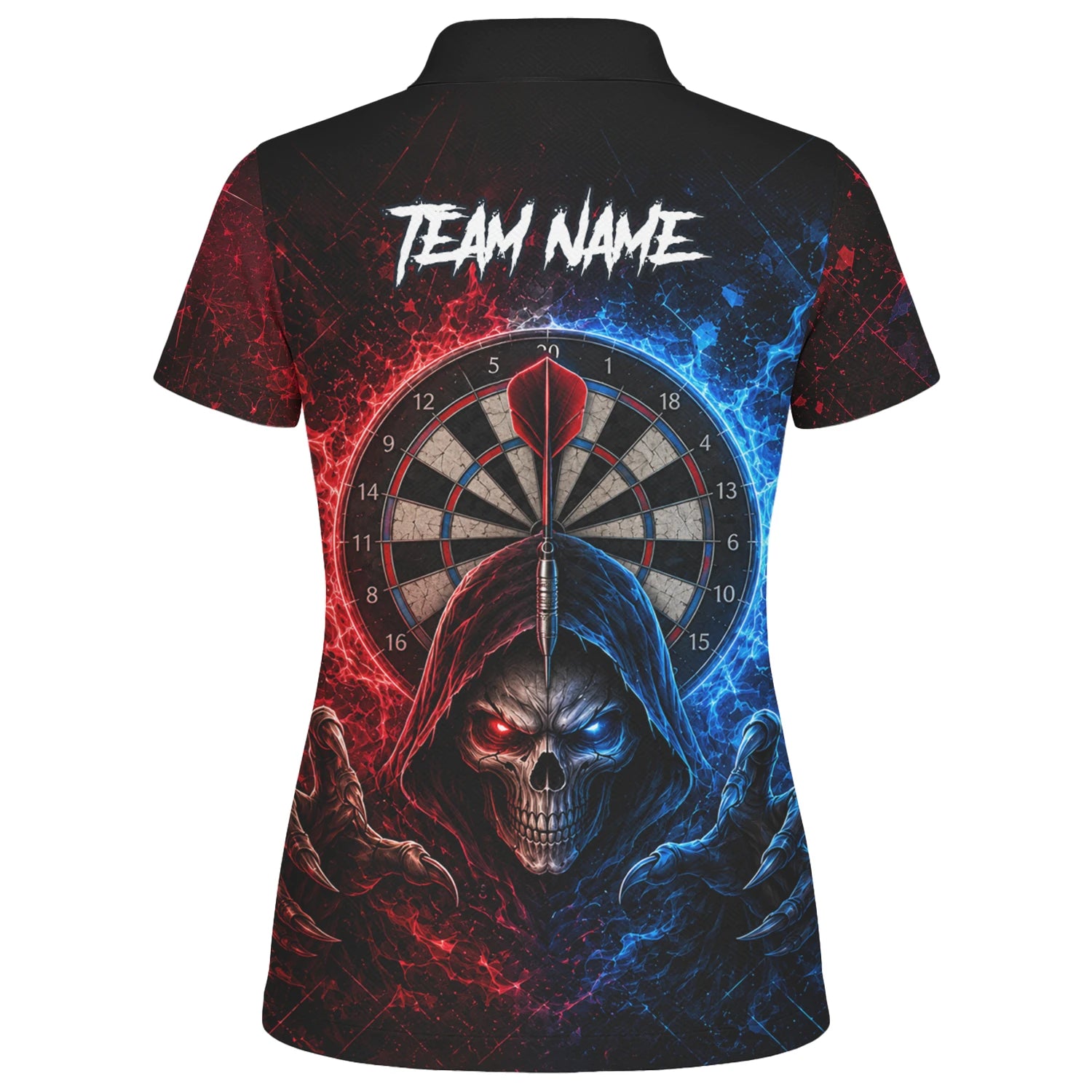 Personalisiertes Rot-blaues Totenkopf Dart Poloshirt für Damen L857