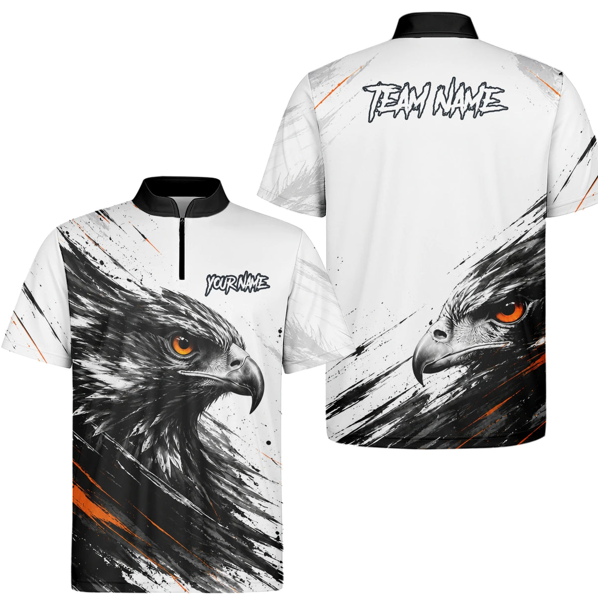 Personalisiertes Dartshirt mit weiß-schwarz-orangenem Adler für Herren V695