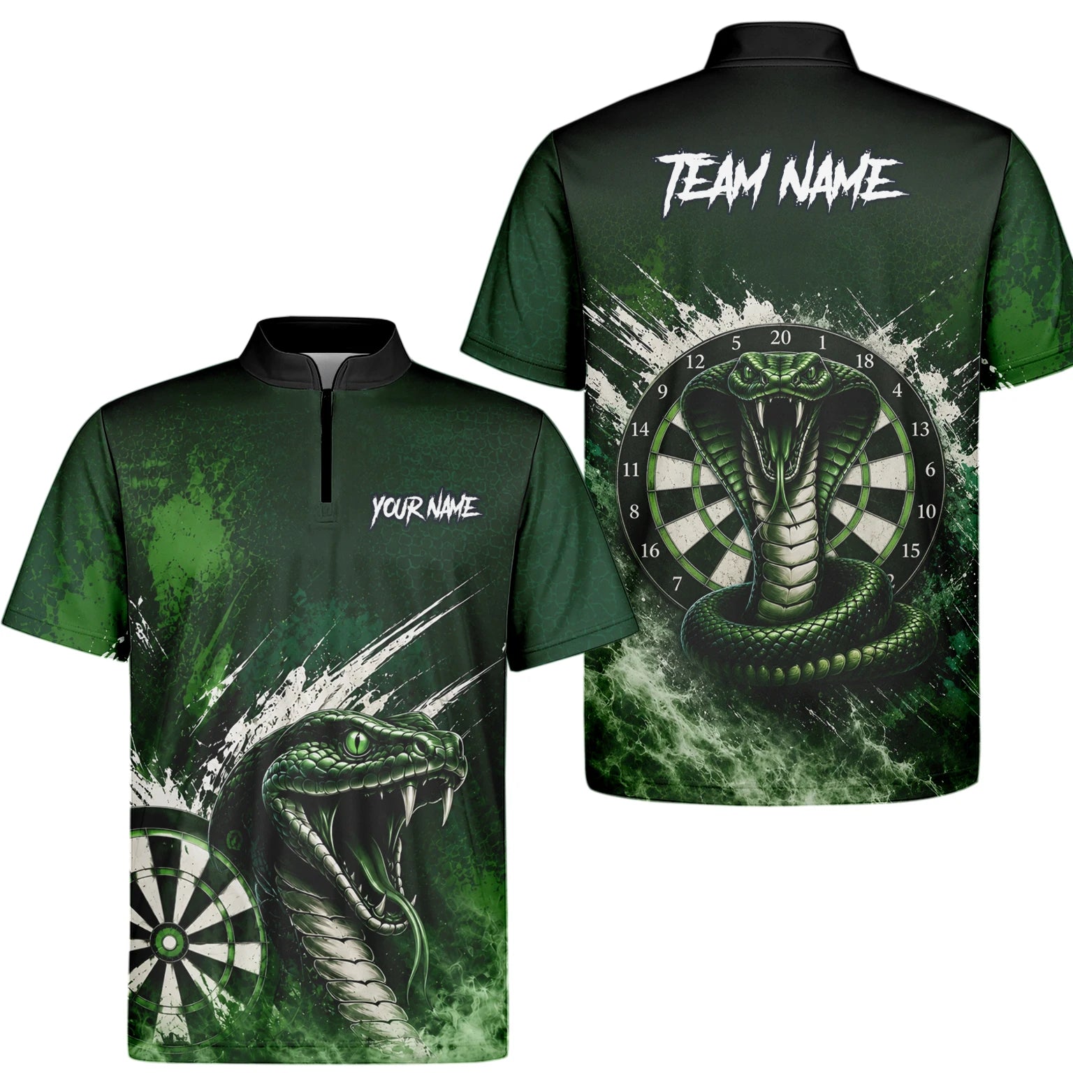 Personalisiertes Grün-schwarzes Kobra-Dartboard Dartshirt für Herren M244