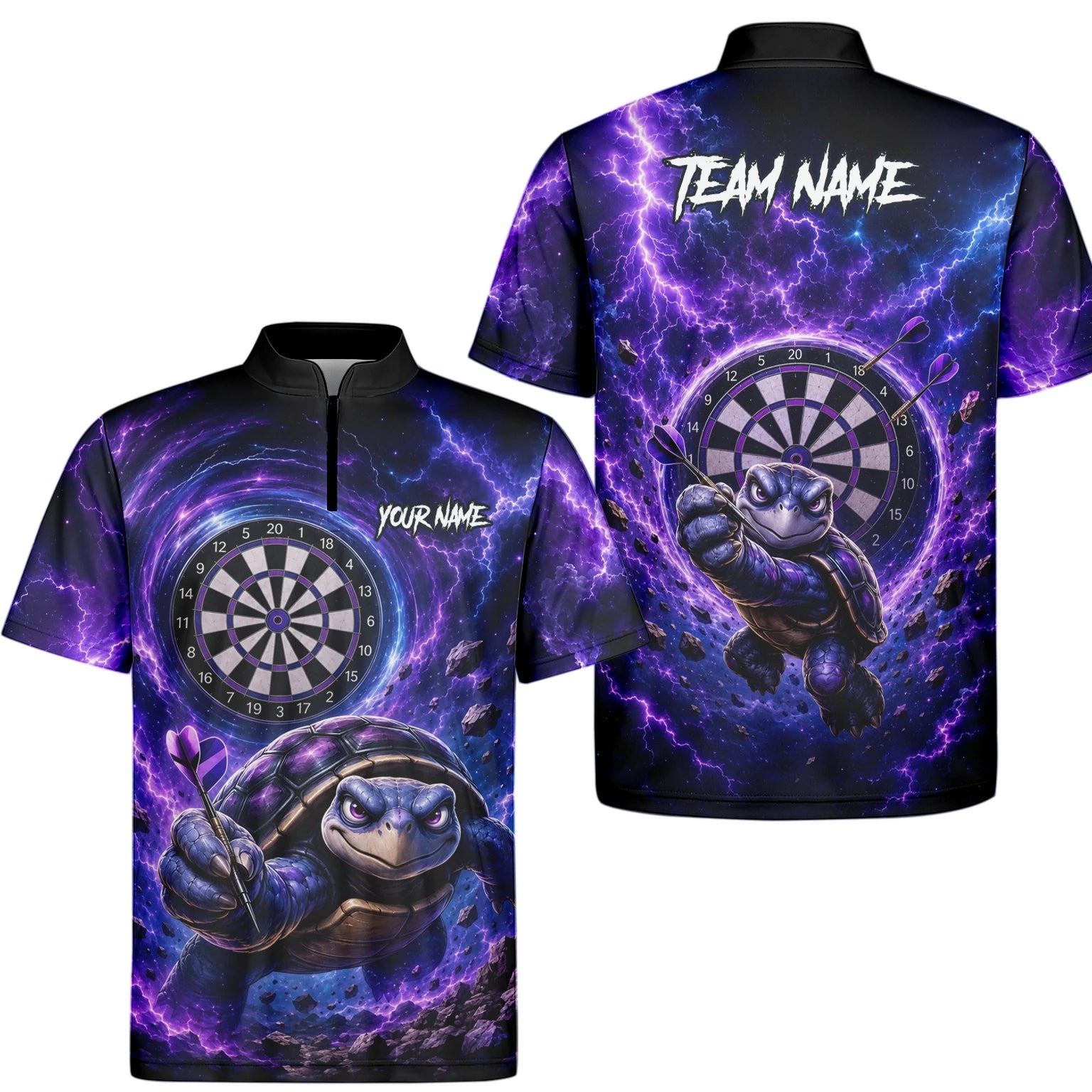Personalisiertes Lila-schwarzes Schildkröten-Dartshirt für Herren F796