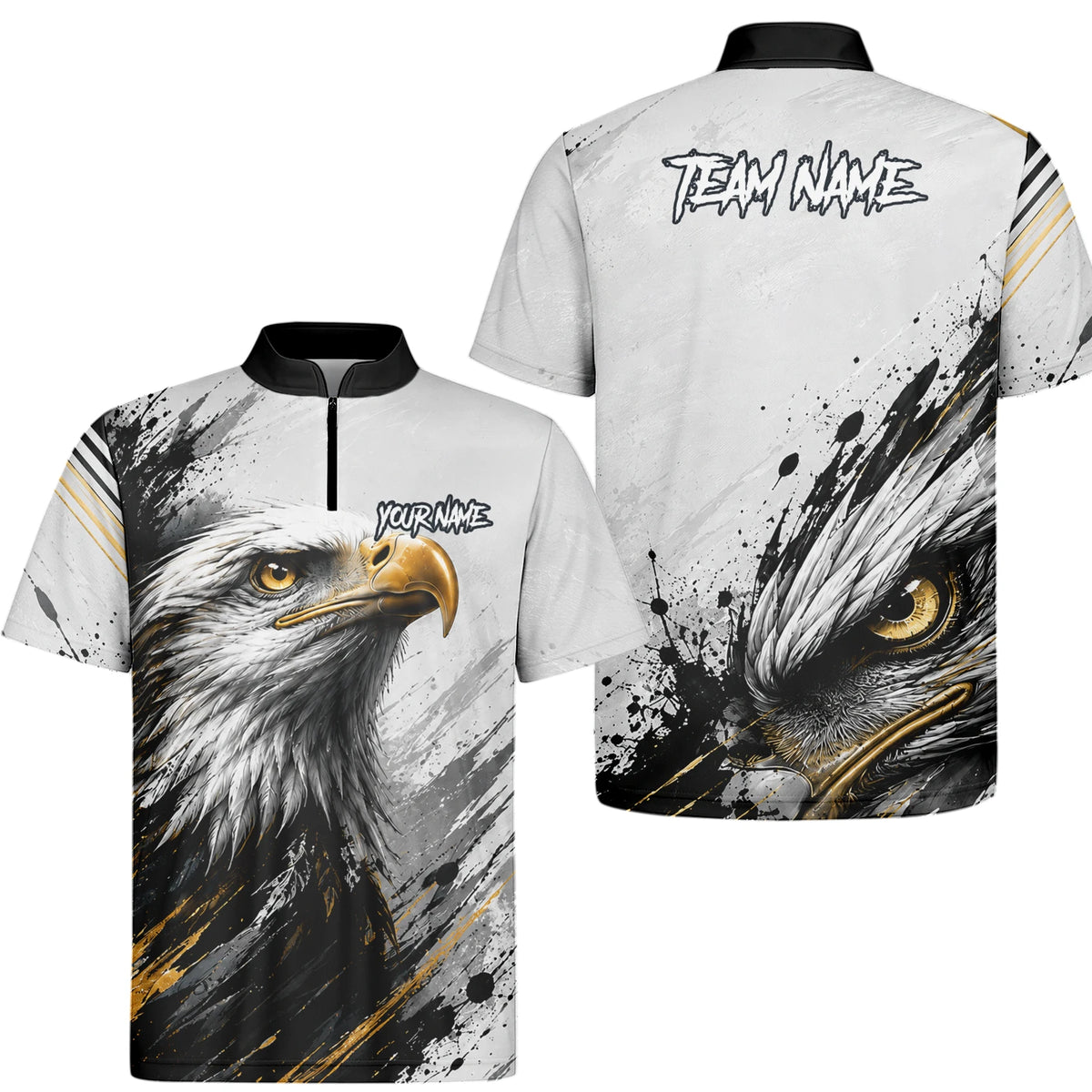 Personalisiertes Dartshirt mit weiß-schwarz-goldenem Weißkopfseeadler für Herren S805