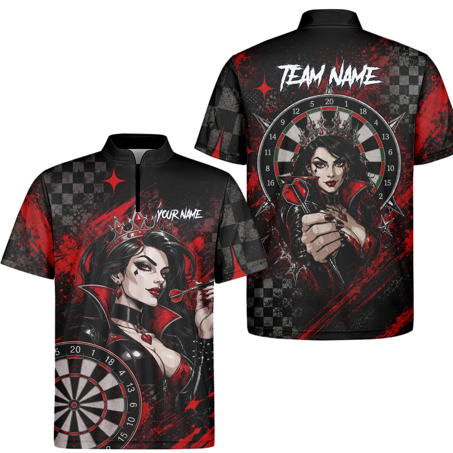 Personalisiertes Schwarz-rotes Herz-Dame-Dartshirt für Herren R803