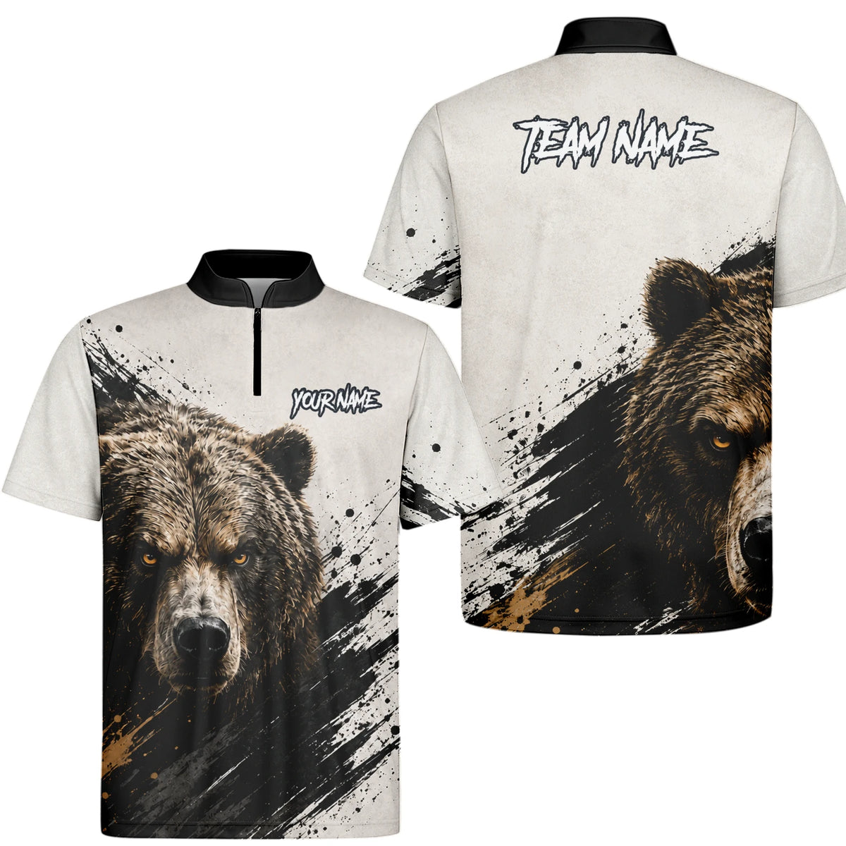 Personalisiertes Dartshirt mit weiß-schwarz-braunem Bären für Herren F926