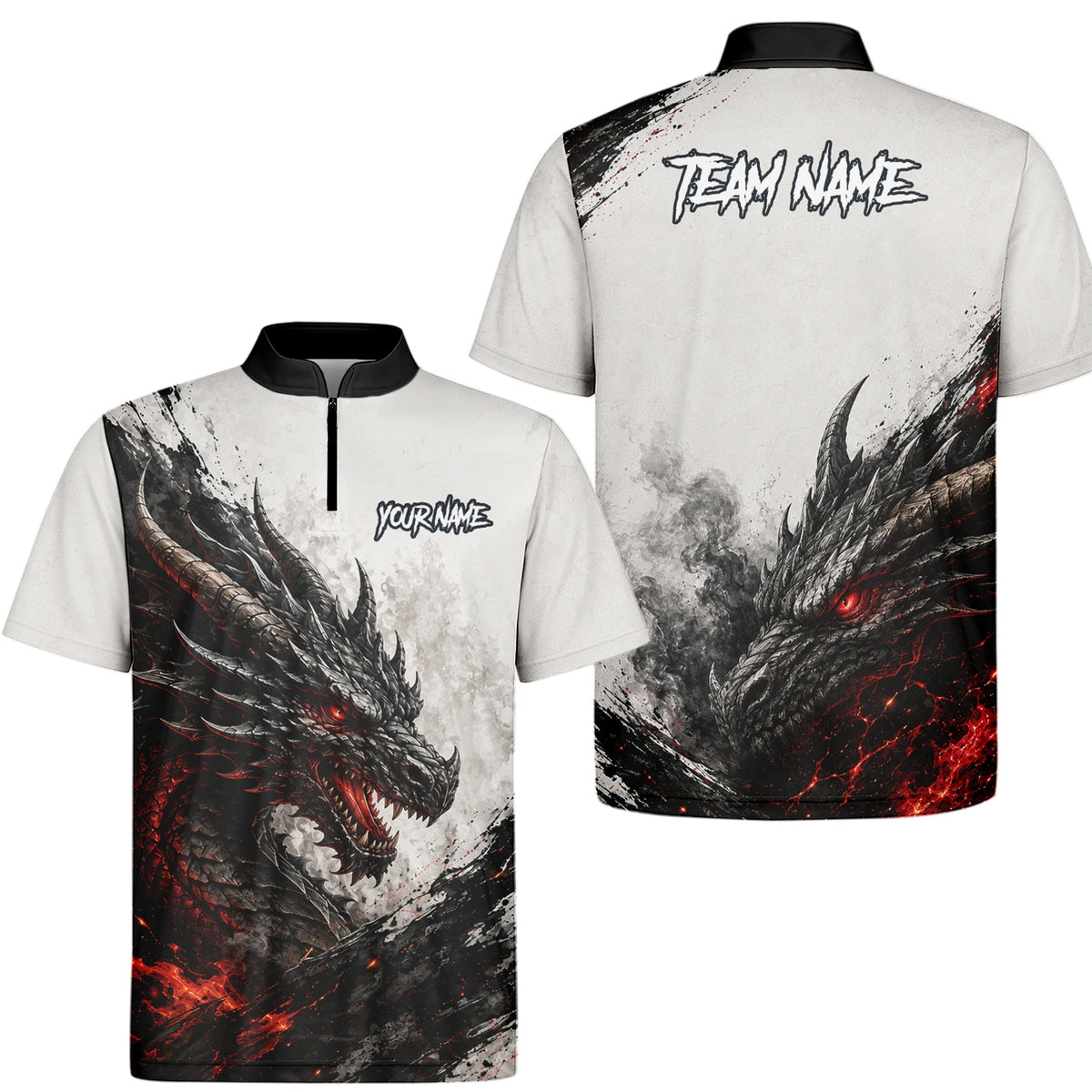 Personalisiertes Dartshirt mit weiß-schwarz-rotem Drachen für Herren Z061