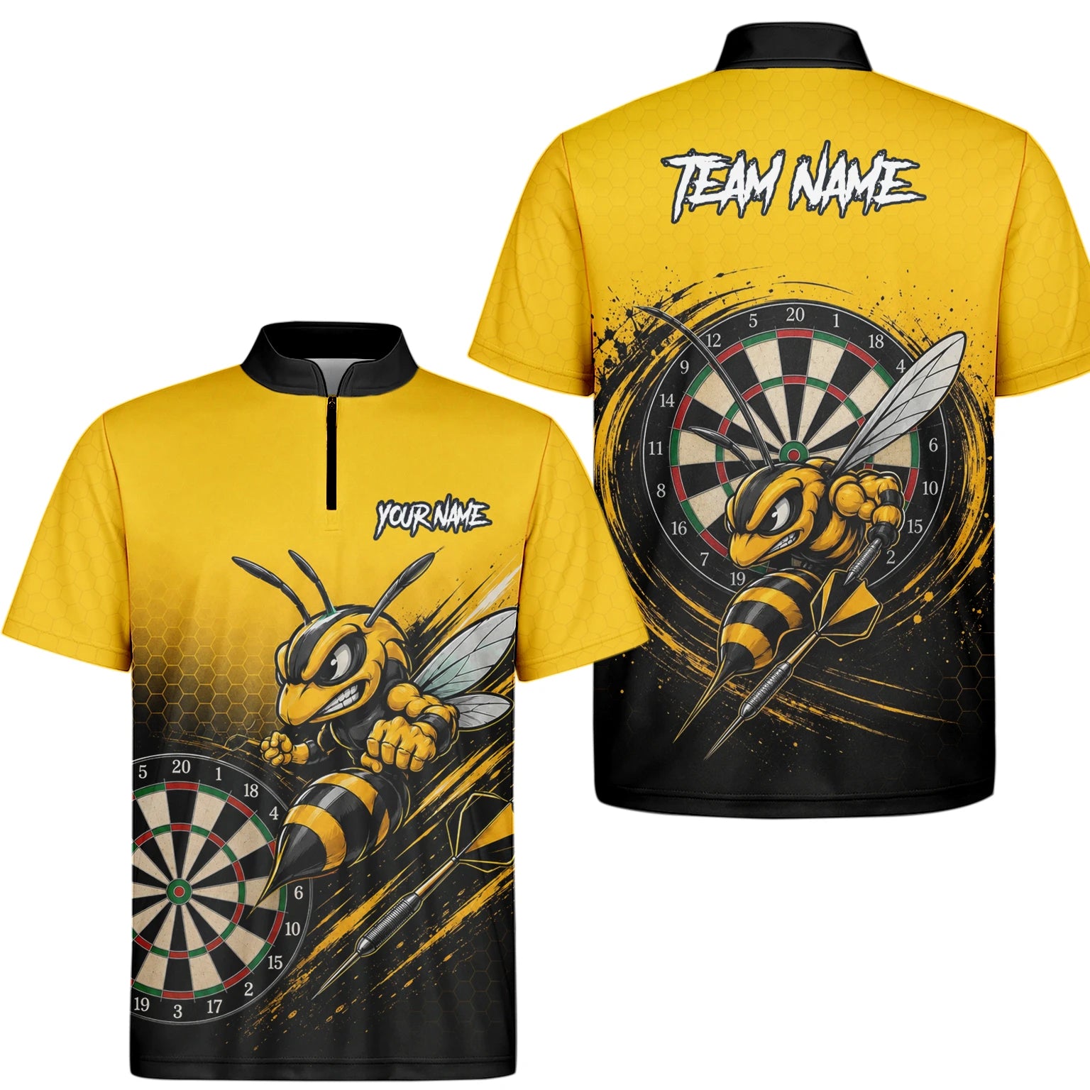 Personalisiertes Gelb-schwarzes Wespen-Dartshirt für Herren F032