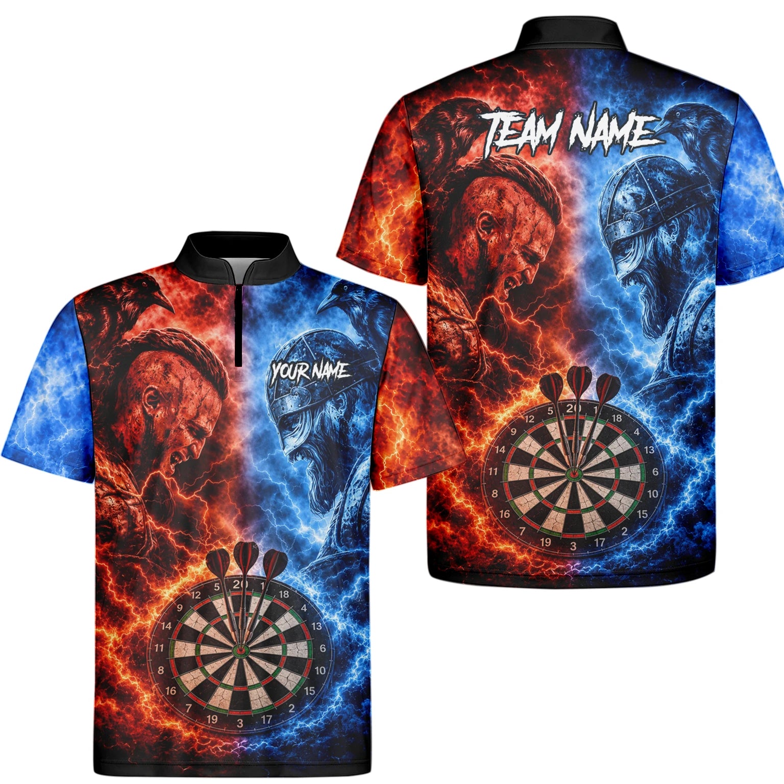 Personalisiertes Rot-blaues Wikinger-Dartshirt für Herren I920