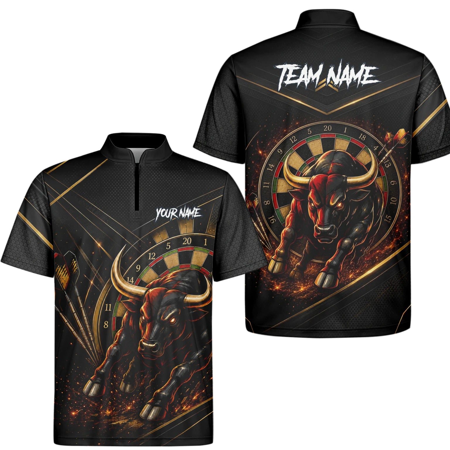 Personalisiertes Schwarz-goldenes Stier Dart Poloshirt für Herren K607