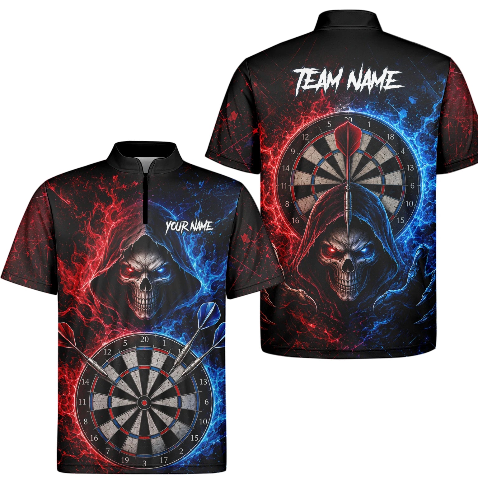 Personalisiertes Rot-blaues Totenkopf Dart Poloshirt für Herren L857