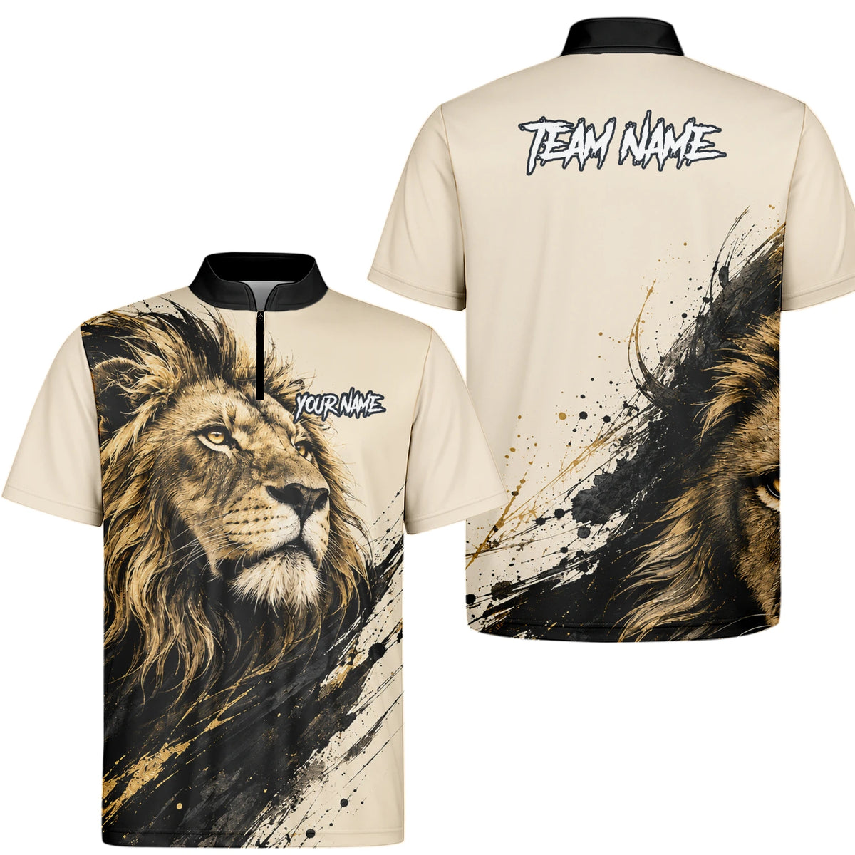 Personalisiertes Dartshirt mit creme-schwarz-goldenem Löwen für Herren Q209